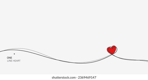 Continuous line with heart.Hand drawn vector illustration.Fine swirls and romantic symbols.Vector