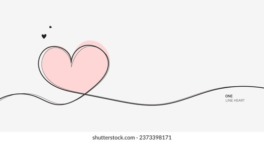 Continuous line with heart.Hand drawn vector illustration.Fine swirls and romantic symbols.Vector	