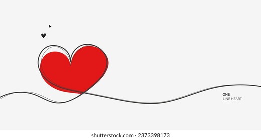 Línea continua con el corazón.Ilustración vectorial dibujada a mano.Giros finos y símbolos románticos.Vector	