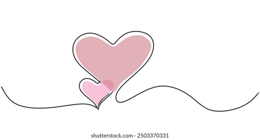 Dibujo de Corazones de Línea Continua para el Día de San Valentín. Ilustración de amor minimalista simple para parejas