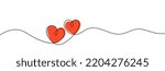 Continuous line hearts together. Red heart with black line, romantic relationship love and family. Support and help metaphor, friendship vector concept