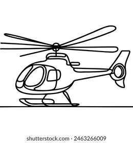 continuous line helicopter in flight. Drawing black thin line on white background