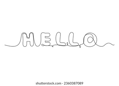 Continuous Line Hello Icon, Monoline Greeting symbol, One Line Welcome Quote Silhouette, Hi Sign, Greeting Message Endless Shape, Hello Vector Illustration