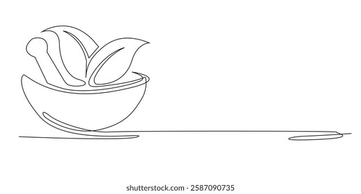 continuous line of herbal medicine.one line drawing of traditional herbal medicine sign.single line vector illustration of consuming medicine.one line concept health