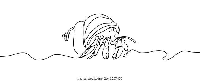 Continuous line, hermit crab Hand drawn vector art lines on transparent background.