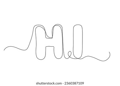 Icono De Línea Continua Hi, Símbolo De Saludo De Monoline, Silhouette De Cita De Bienvenida De Una Línea, Signo De Hola, Forma De Mensaje De Saludo Interminable, Ilustración De Vector Hi