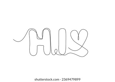 Continuous Line Hi Icon, Monoline Greeting Symbol, One Line Welcome Quote Silhouette, Hello Sign, Greeting Message Endless Shape, Hi Vector Illustration