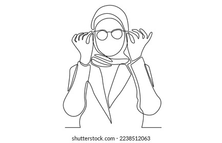 continuous line of hijab woman wearing eyeglasses
