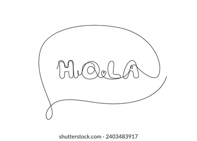 Continuous Line Hola Icon, Monoline Greeting Symbol, One Line Hello Quote Silhouette, Spanish HOLA Sign, Greeting Message Endless Shape, Hi Vector Illustration