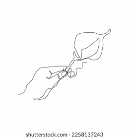 continuous line holding vector flowers
