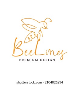 continuous line honey bee logo design vector graphic symbol icon sign illustration creative idea