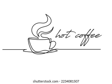 continuous line of hot coffee.one line drawing of coffee in cup .coffee serving in line concept