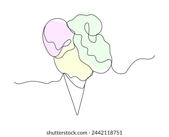 Continuous line ice cream balls icon isolated. Vector one line sweet ice cream illuustration.