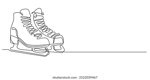 continuous line of ice skates.one line drawing of shoes for ice skating sport.single line vector illustration.isolated white background