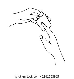 Continuous line icon Charity Donation Helping hands Giving alms. Payment in cash, purchase or purchase of goods. Vector illustration isolated on white background