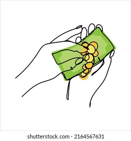 Continuous line icon Charity Donation Helping hands Giving alms. Payment in cash, purchase or purchase of goods. Vector illustration isolated on white background
