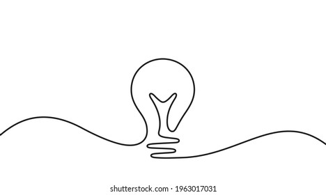 Continuous line idea icon. One light bulb silhouette. Electric lightbulb icon on white background. Idea doodle sketch with continuous line. Handdrawn electric light bulb. Lamp silhouette. Vector