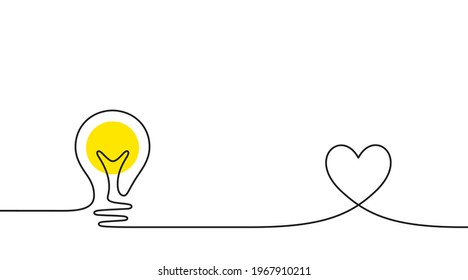 Continuous line idea icon  One light bulb silhouette  Electric lightbulb and heart background  Idea doodle sketch and continuous line  Handdrawn electric light bulb  Lamp silhouette  Vector