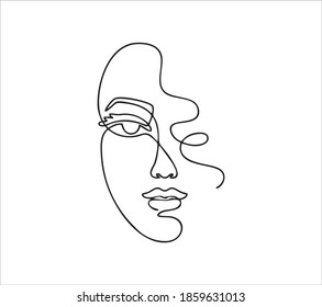 Ilustración de línea continua con la cara de forma abstracta. Retrato de mujer minimalista. Ilustración de moda vectorial