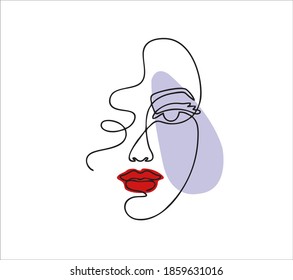 Continuous line illustration with abstract shaped face. Minimalist woman portrait for. Vector trendy illustration