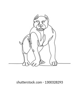 Continuous line illustration of an  American Bully, pit bull, a type of dog descended from bulldogs and terriers  done in black and white monoline style.