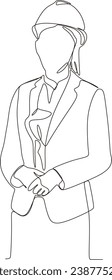 continuous line illustration of a beautiful woman being a building architect