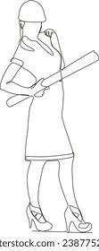 continuous line illustration of a beautiful woman being a building architect