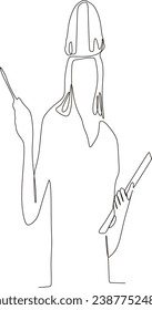 continuous line illustration of a beautiful woman being a building architect