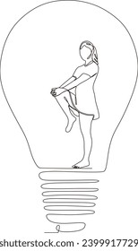 continuous line illustration of a beautiful woman in a lamp wearing a swimsuit