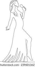 continuous line illustration of a beautiful young woman singing