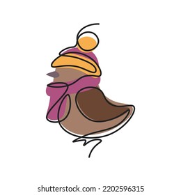 Ilustración de línea continua, ilustración de pájaro. El concepto de otoño y frío. ilustración minimalista de moda