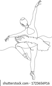 Continuous line illustration of classical ballet dancer. Black line on white background.