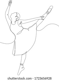 Continuous line illustration of classical ballet dancer. Black line on white background.