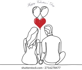 Ilustración de línea continua de una pareja espalda con espalda símbolo de amor en el día de San Valentín.	