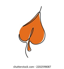 Continuous line illustration depicting an autumn leaf. Botanical natural ecological concept. Fashion minimalistic illustration
