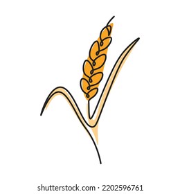 Continuous line illustration depicting an ear of wheat. Minimalistic image of an ear of wheat. fashion illustration style