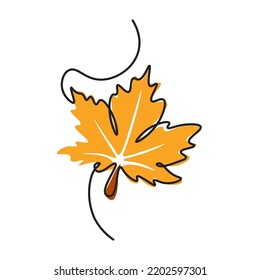 Continuous line illustration depicting a maple leaf. Botanical natural ecological concept. Fashion minimalistic illustration