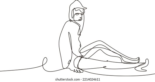 continuous line illustration design girl in style or posing