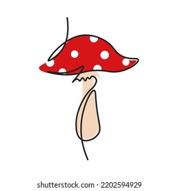 Continuous line illustration, fly agaric mushroom illustration. autumn concept. fashion minimalist illustration