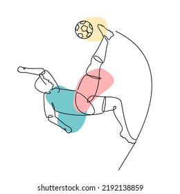 Continuous line Illustration football player kicks the ball