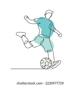 Continuous line Illustration football player kicks the ball