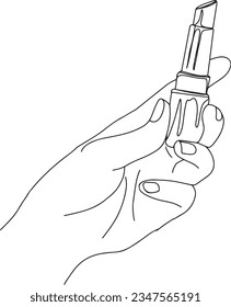 Ilustración de línea continua Material gráfico de lápiz labial de mano, Pintura de lápiz labial minimalista, Esbozo de lápiz labial femenino, Esbozo de lápiz labial de una sola línea