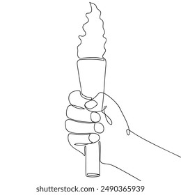 Continuous line illustration of hand holding torch with fire 