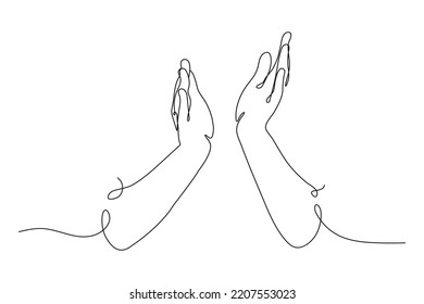 Continuous Line illustration of Hands. Hands Clapping, concept of Applause and acclaim. Vector Line art illustration isolated on white background.