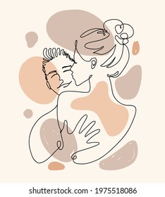 Continuous line illustration of hug couple spots