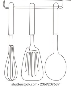 continuous line illustration of kitchen utensils