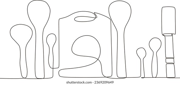 continuous line illustration of kitchen utensils