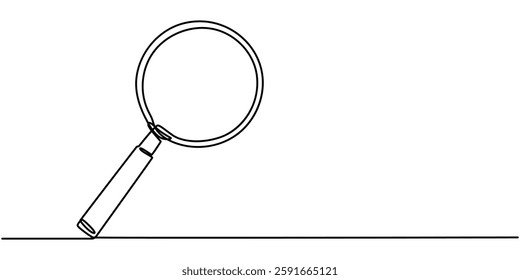 Continuous line illustration of magnifying glass. Continuous line drawing of magnifying glass lens, Magnifying glass in continuous one line drawing. Concept of Business analysis in simple outline.