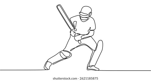 Continuous Line Illustration Male Athlete Swinging Softball Bat. Sports Motion Minimalist Design Vector Art.