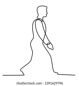 Continuous line illustration of male businessman man walking viewed from side done in black and white monoline style.